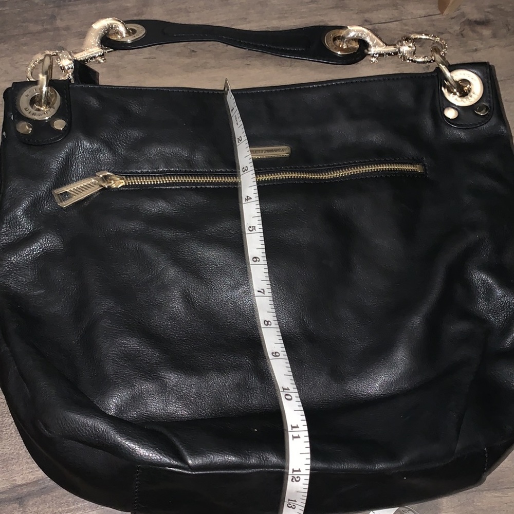 REBECCA MINKOFF BLACK LEATHER GOLD STUDDED HANDBAG - Picture 6 of 10